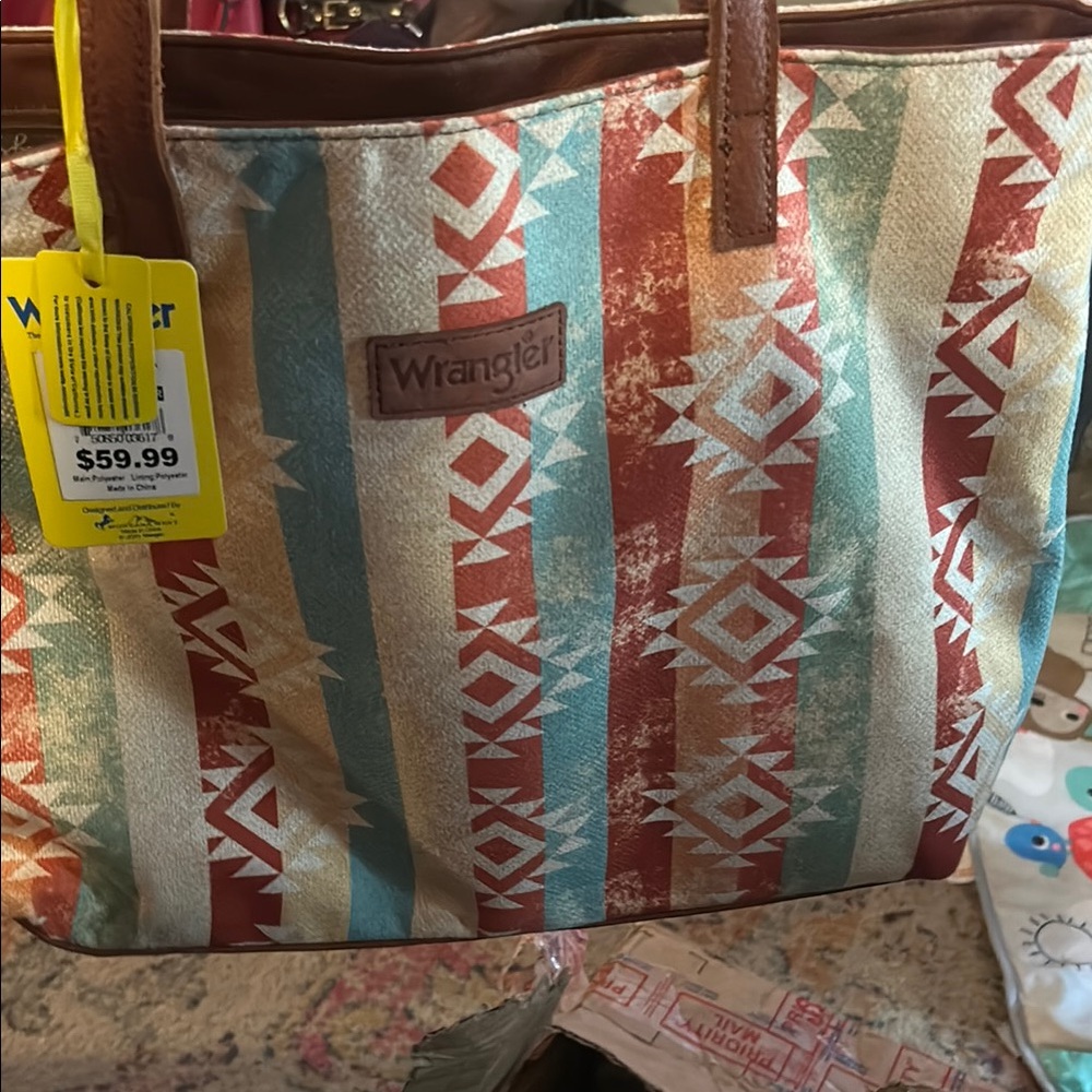 Wrangler Red and Blue Tote Bag with Structured Design